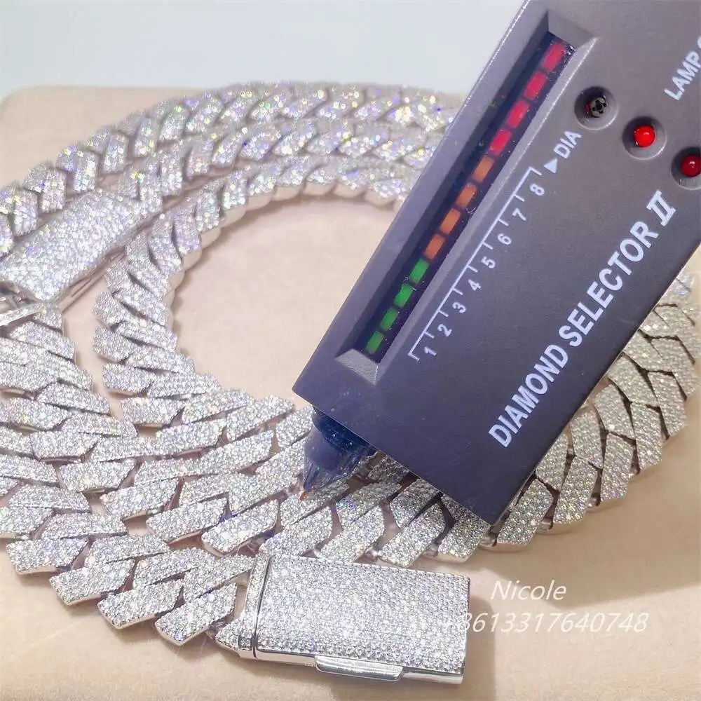 Бриллиантовая цепочка из серебра 925 пробы с муассанитом 18 мм 20 дюймов 22 дюйма