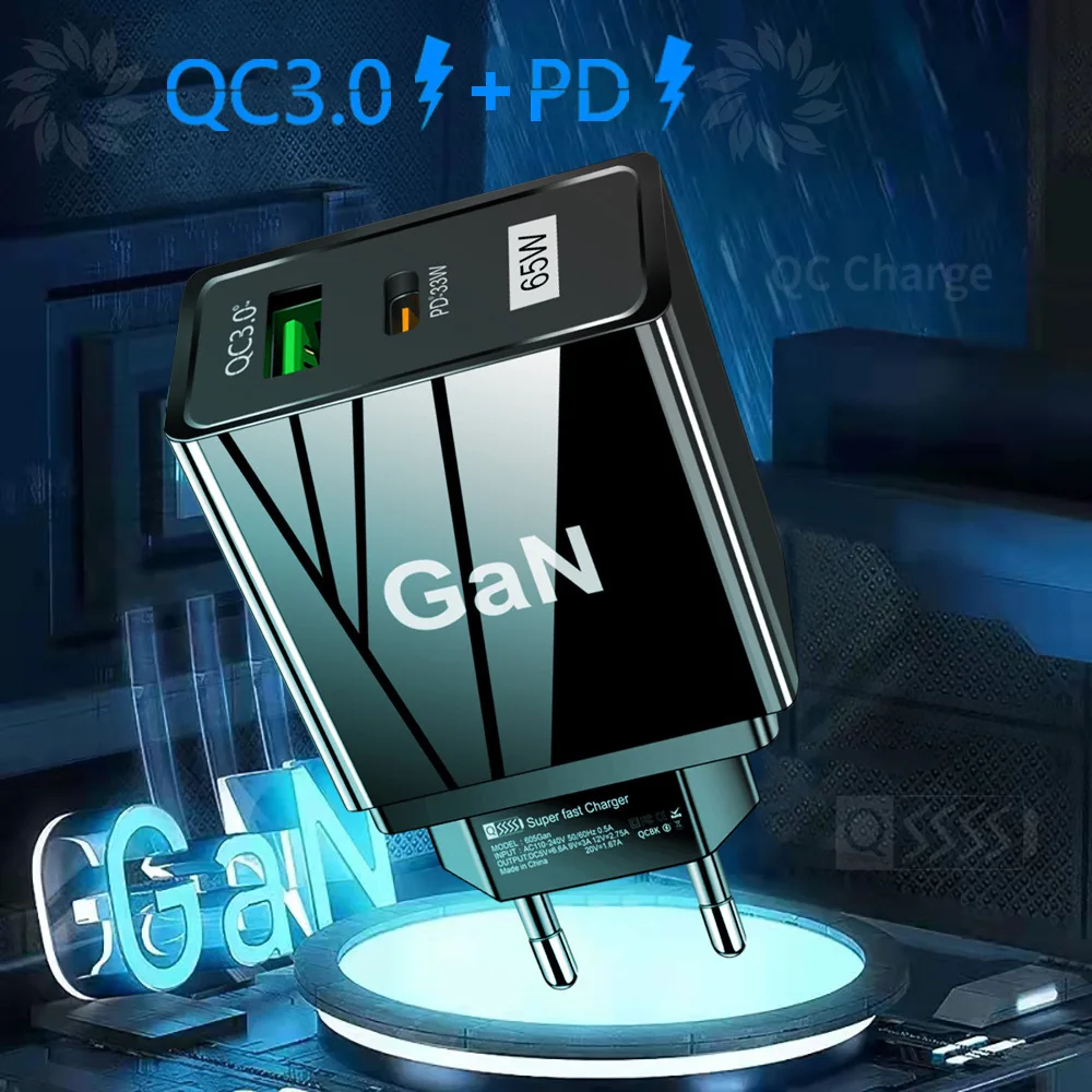 

65W USB C GaN Charger for iPhone 13 Pro Max 12 Mini 11 PD 33W Fast Charger for Xiaomi 12 11 Huawei Samsung Type C USB-C Charger