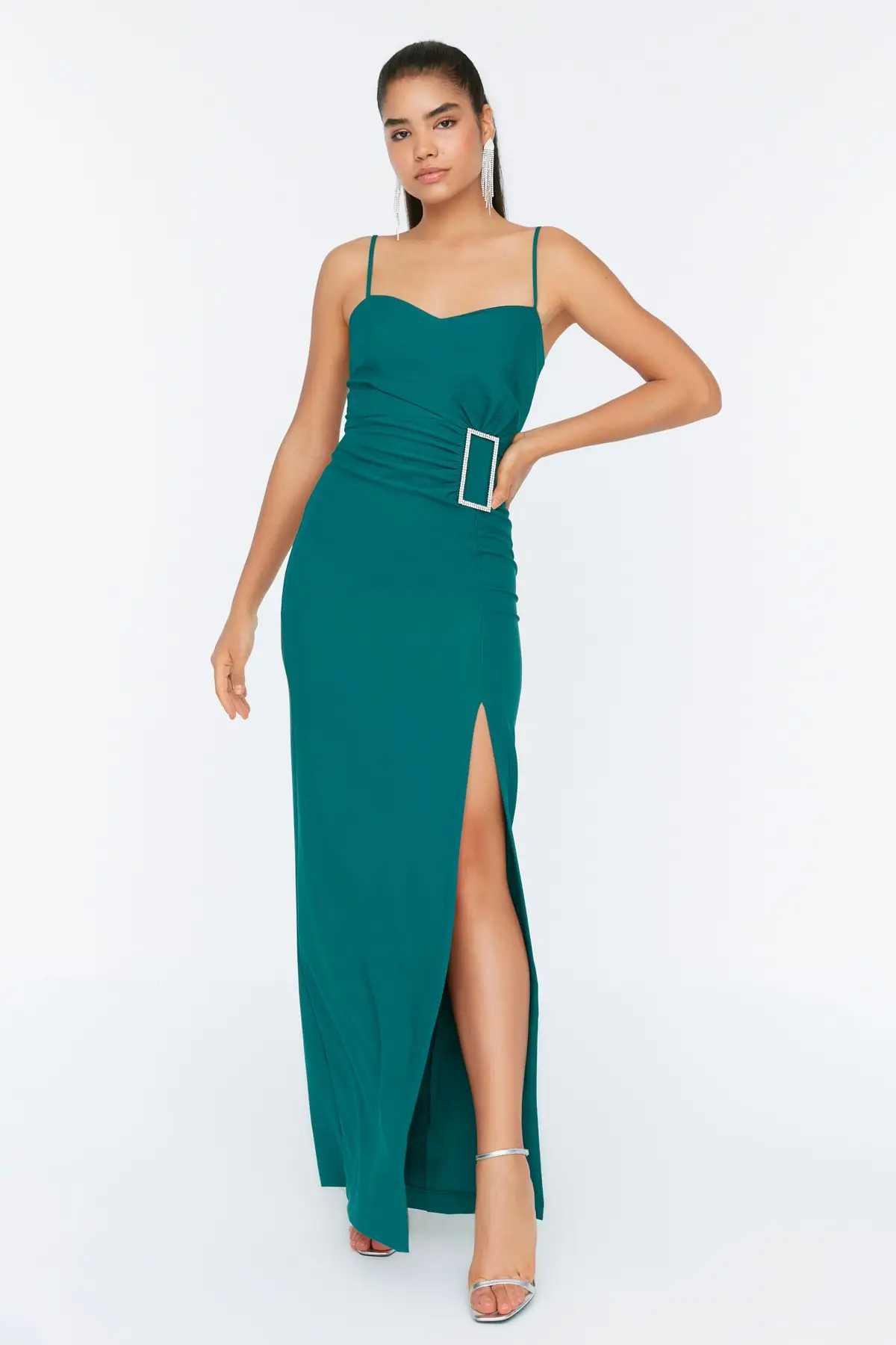 

Emerald Green Accessory Detailed Evening Dress