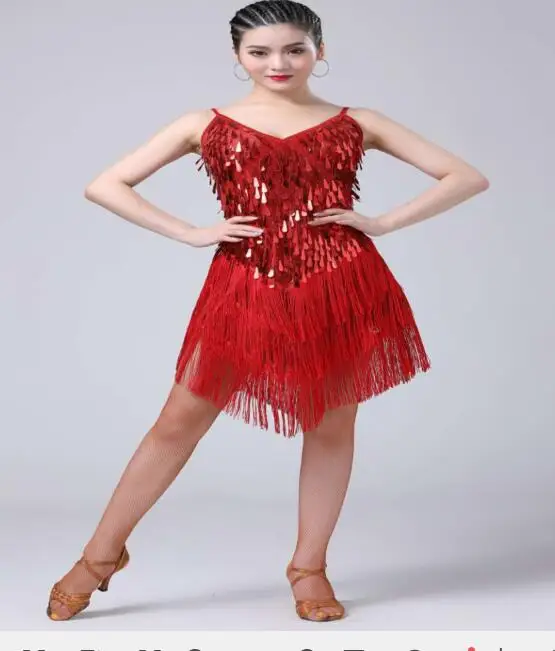 

1pcs/lot Ladies Women Red Blue Gold Sexy Tassel Latin Dance Dress Fringe Sequin Salsa Tango Dance tassel sequin Dress