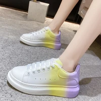 gradient color women sneakers casual breathable new high quality leather white shoes female platform vulcanized chunky sneakers