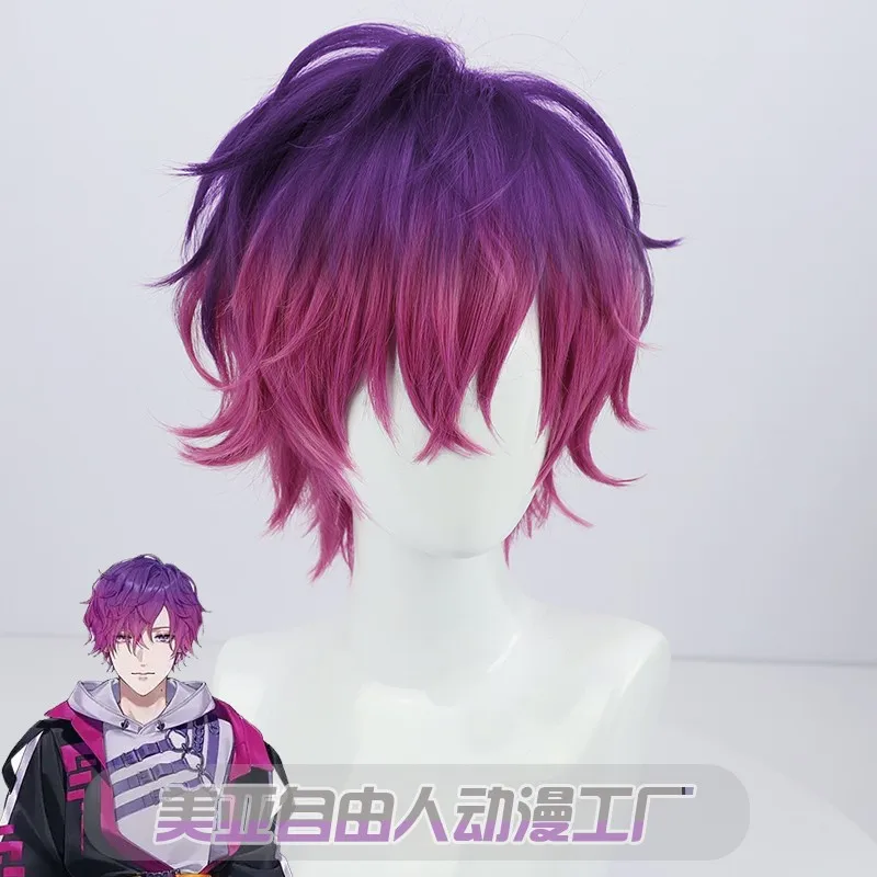 

Anime Wigs Vtuber Uki Violeta Cosplay Wig Short Gradient Purple Synthetic Heat Resistant Hair for Men Women + Wig Cap