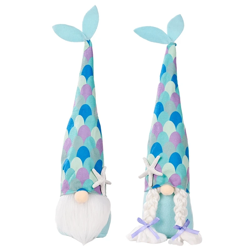 

2Pcs Ocean Festival Gnome Luckily Mermaid Tail Ocean Faceless Doll Nautical Gnome Decor Home Ornament Wedding Decoration