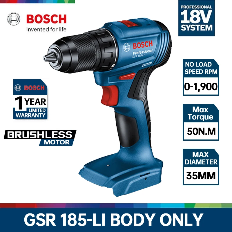 

Bosch Cordless Drill Driver GSR 185-LI Electric Screwdriver For Metal Wood Wall 18V Professional Brushless Motor Power Tool
