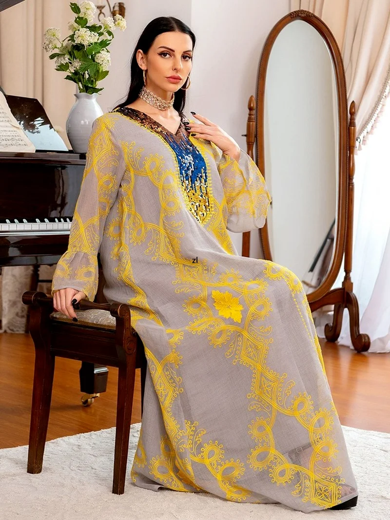 Sequin Embroidery Caftan Marocain Dress Saudi Folk Wear Abaja  Dress Abayas For Women Muslim Prayer Clothes Ramadan