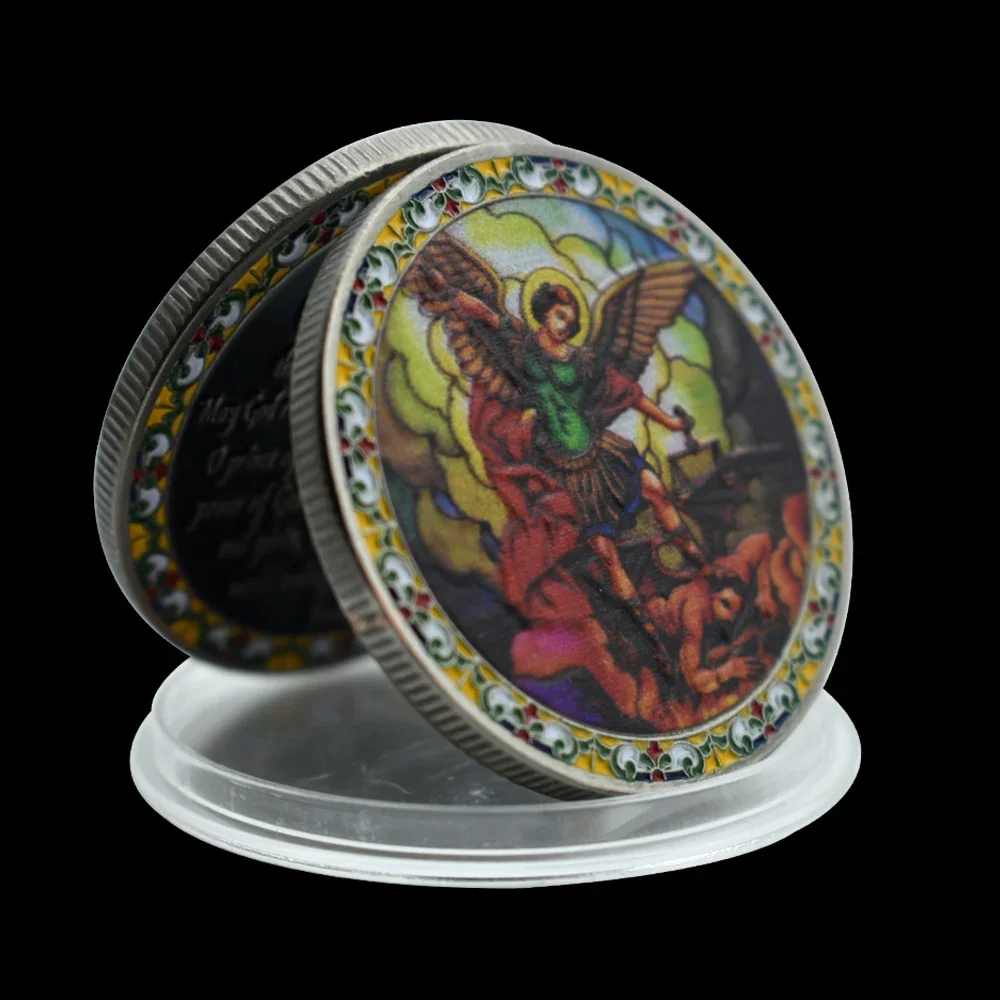 Archaize Coin St Michael Embossed Nickel Plated Commemorative Archangel Color Painted Art Worth Collecting Home Decor