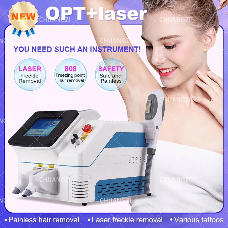 

Laser Machine 2in1 OPT Q Switched ND Yag Laser Tattoo Removal Freckle Remova Skin Rejuvenation Professional Equipment