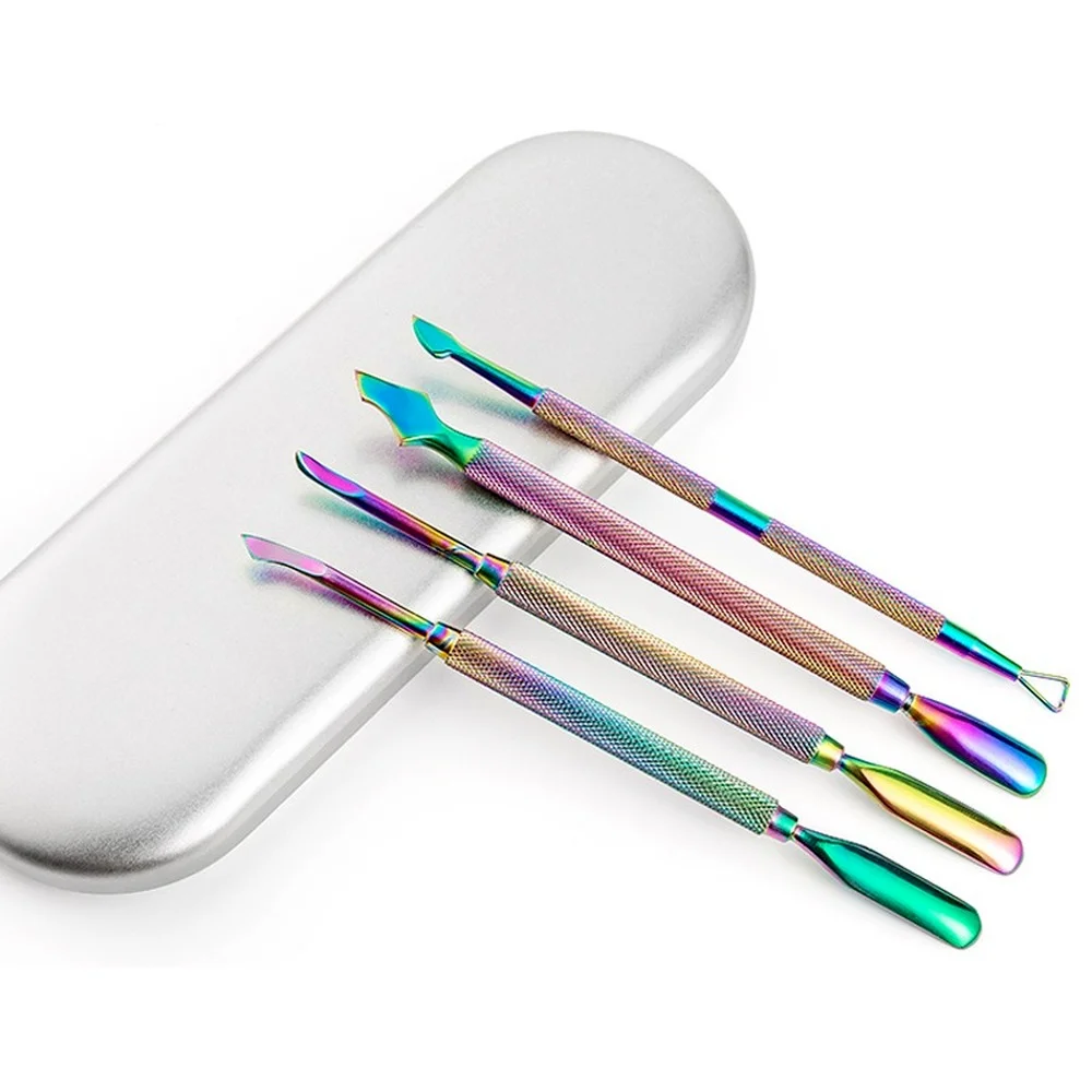

4Pcs Dual-ended Stainless Steel Cuticle Pusher Scissor Set Manicure Pedicure Nail Art Tool