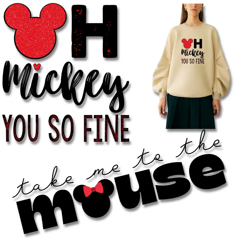 

Mickey related text stickers Vinyl Sticker For Clothes Thermoadhesive Patches Washable firm and fadeless stickers