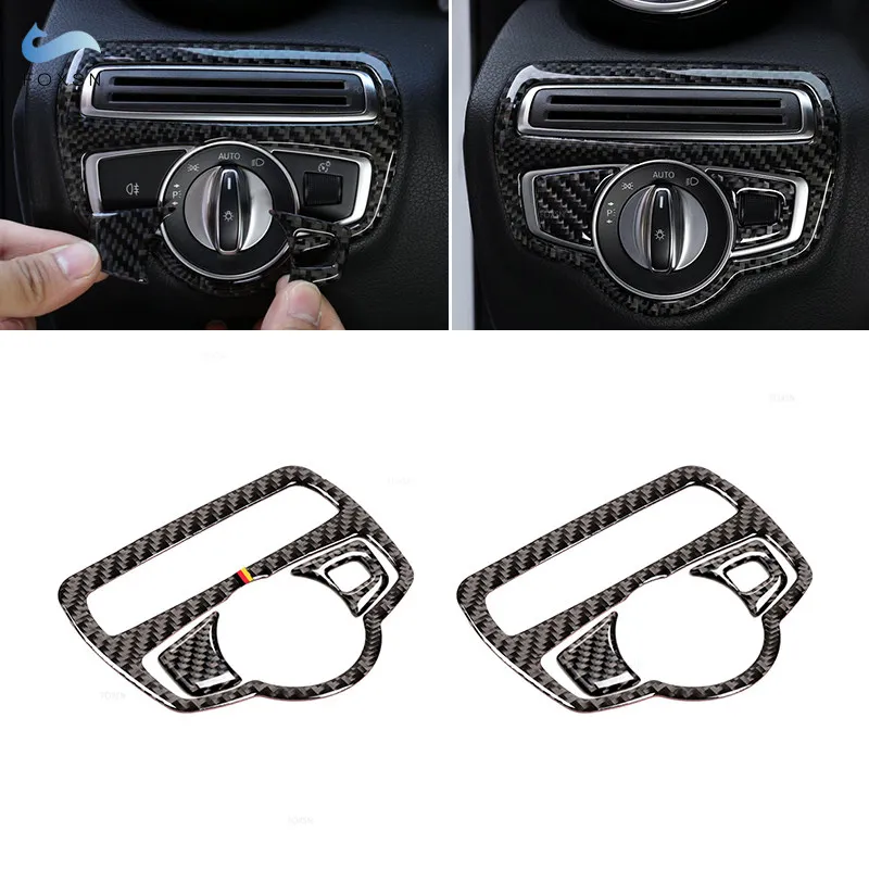 

For Mercedes Benz C Class W205 C180 C200 C300 GLC260 3pcs Carbon Fiber Headlight Switch Frame Cover Sticker Trim