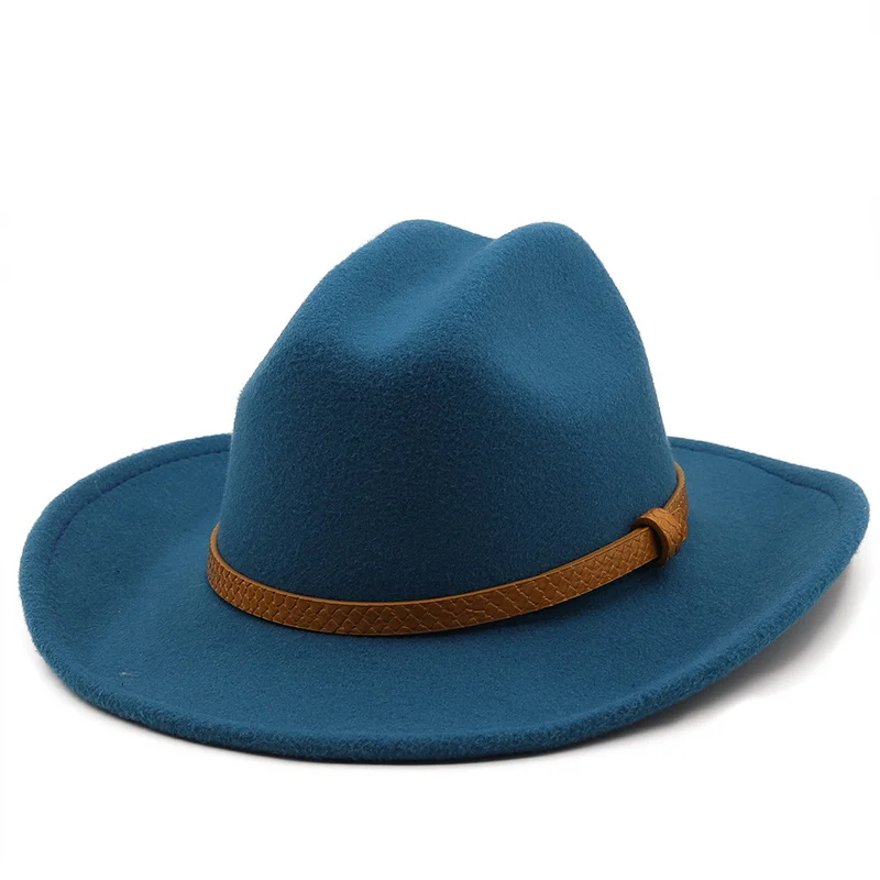 

Quality Big Edge Wool Fedora Hat Women Men Imitation Wool Felt Hats with Metal Chain Decor Panama Fedoras Chapeau Sombrero