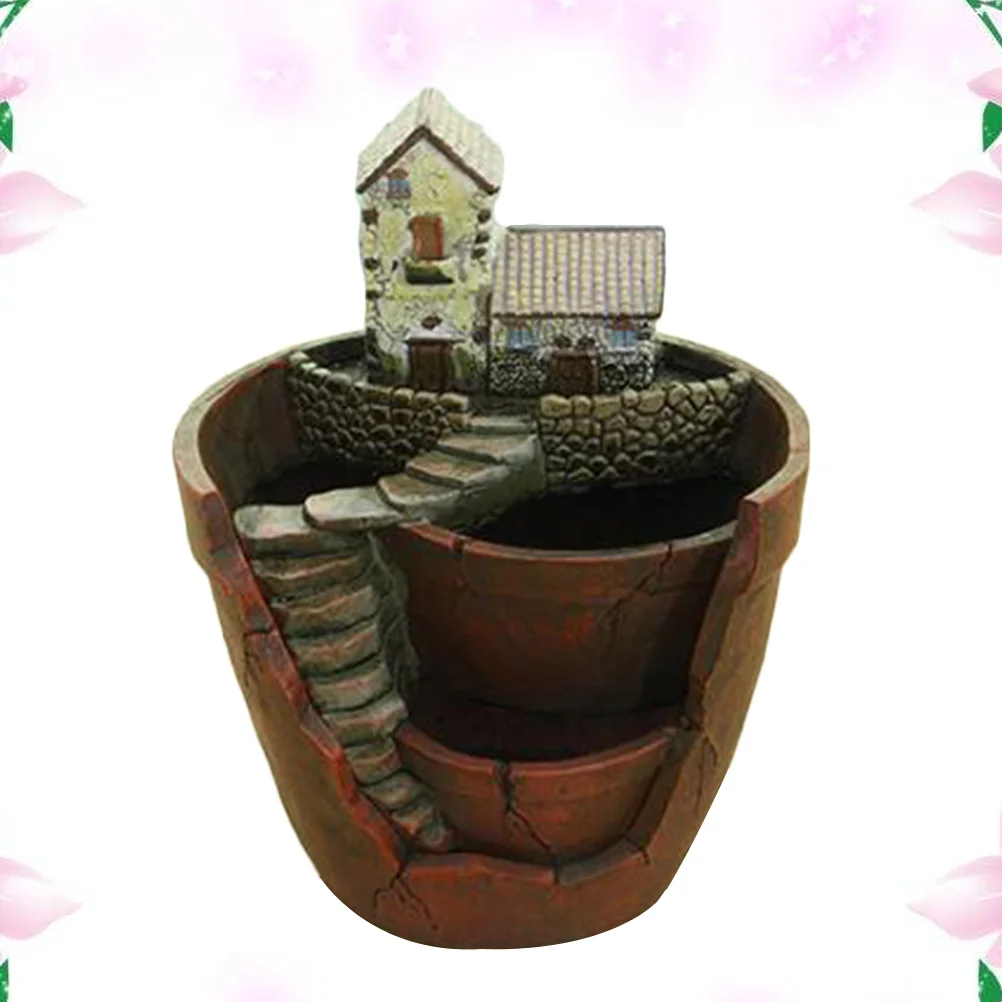 

Micro Landscape Artificial Flowers Succulent Plants Pot Tiny Creative Flower Pot Holders Hanging Garden Design with House