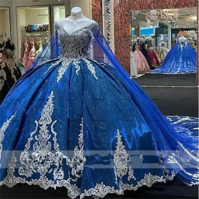 

ANGELSBRIDEP Glittering Ball Gown Royal Blue Quinceanera Dresses Shiny Beading Lace Vestidos De 15 Anos Formal Princess Corset