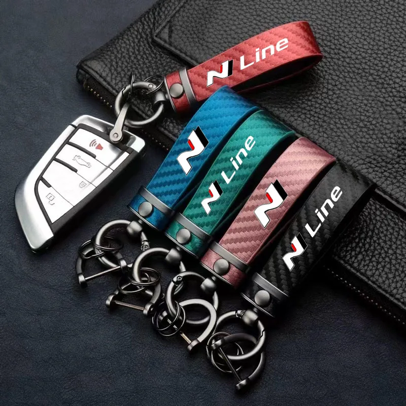 

Car carbon fiber leather rope Keychain key ring For Hyundai N Nline tucson kona sonata veloster i30 i20 n elantra Accessories