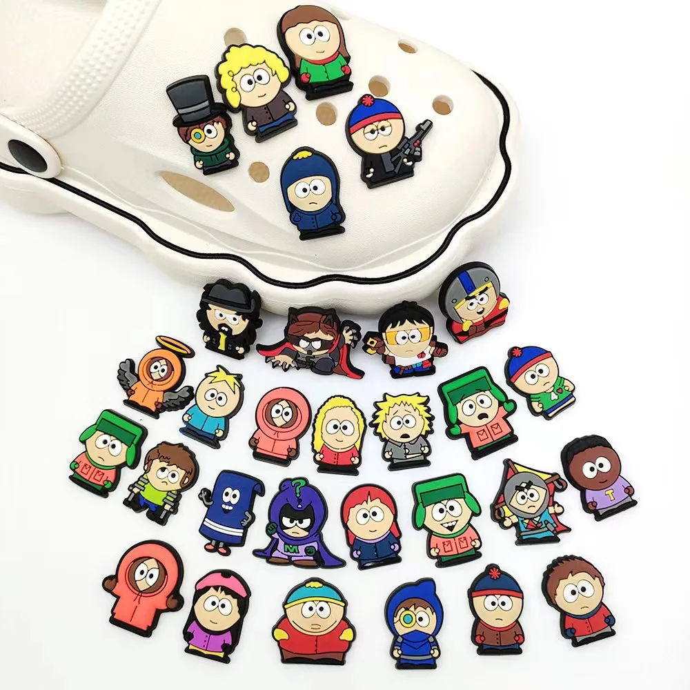 30pcs/set South Cartoon Park  Cute Shoe Decoration Shoe Accessories Croc Charms for Bracelets Backpack Jibz Kid X-mas Gifts