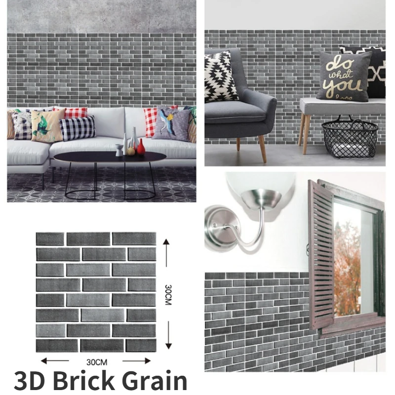 

10/20pcs 3D 30x30cm Brick Grain Wall Sticker Self-Adhesive Wall Paper Bathroom Wall Stickers Marble Pattern PVC Waterproof