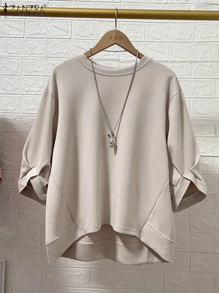 Повседневные свободные базовые топы ZANZEA Женская однотонная блузка модная туника