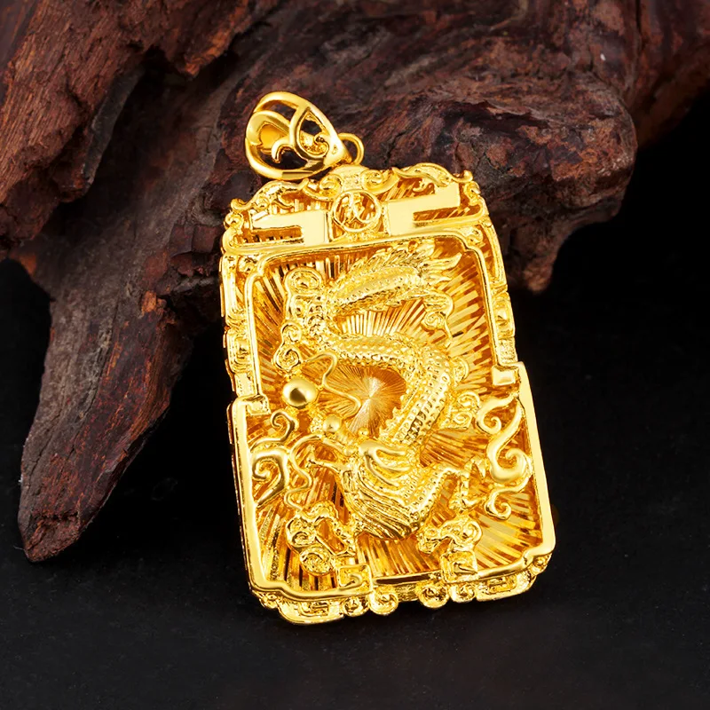 

999 Yellow Gold Color Embossed Dragon Pendant Necklace for Men New Trendy Brother Father Birthday Gift Fine Jewelry Not Fade