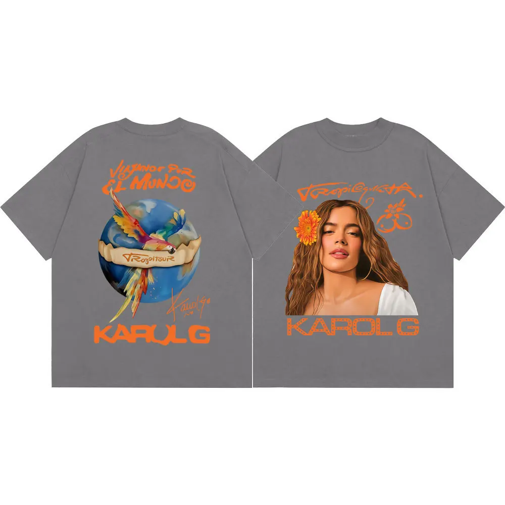 Фото Футболка Karol G Tropicoqueta Tour 2026 с двусторонним принтом, модная, в стиле хип-хоп, с коротким рукавом, для мужчин и женщин, повседневная, свободного кроя №3