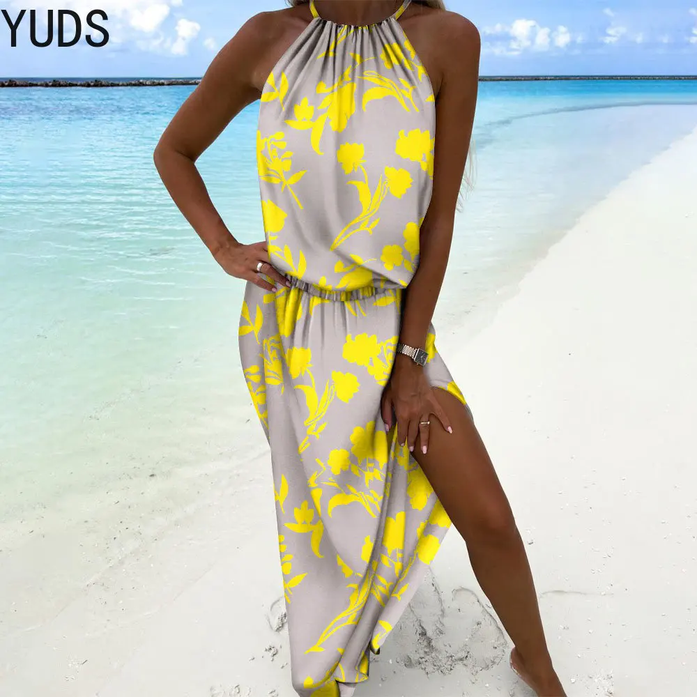 

Ladies Elegant Sleeveless Party Maxi Dress Bohemia Print Backless Women Print Waist Dress Summer 2023 Casual Vestivestidos Para