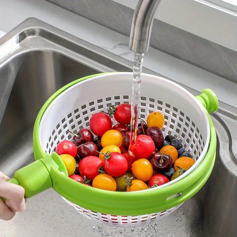 1 шт. вращающаяся корзина для мытья овощей и фруктов — прочный полипропилен