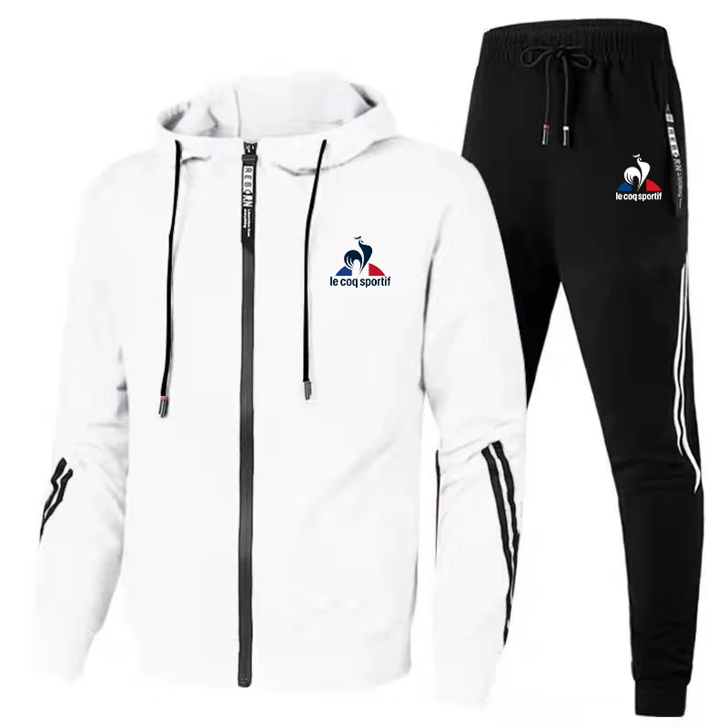 

Men's Tracksuit Autumn Winter Warm Windproof Hooded Clothing Male Fashion Printed Zipper Hoodies + Drawstring Sweatpants Outfits