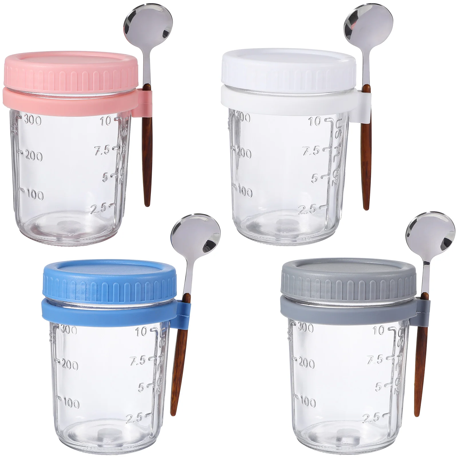 

4 Pcs Mason Jars Breakfast Cup Leak Proof Oatmeal Containers With Lids And Spoons 400ml