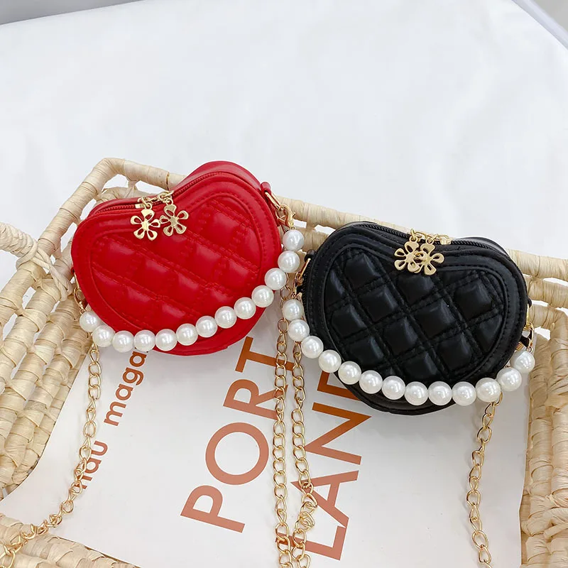 

Small Heart Bags Girls Bag Chain Shoulder Round Kids Coin Children's Baby Pearl Purse Handbags Crossbody Wallet Fashion Mini