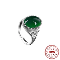 925 silver color jewelry real natural emerald ring for women green topaz agate bizuteria emerald jade gemstone s925 ring box