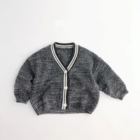 2022 new children autumn long sleeve knit cardigan solid girls casual sweater boys v neck knitted jacket loose kids clothes