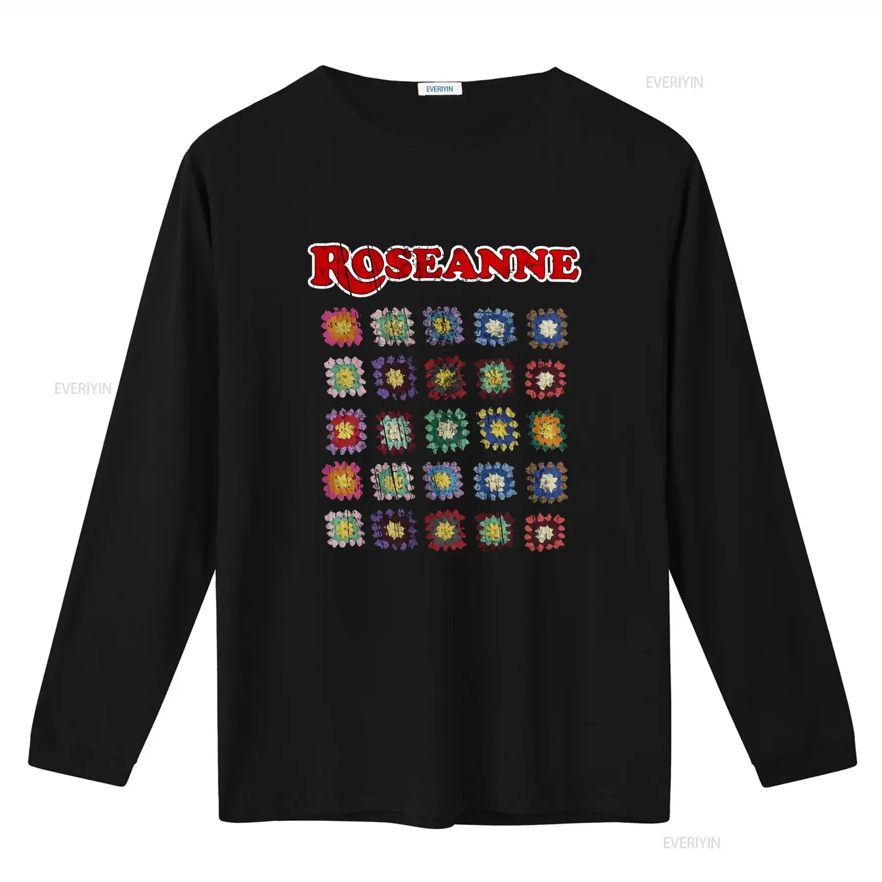 Фото Винтажная футболка с принтом в стиле шоу Roseanne, с разноцветным узором «бабушкин квадрат», повседневная, с эффектом потертости, удобная №3