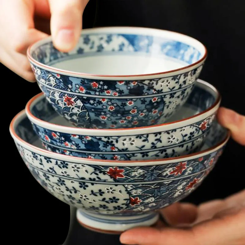 

5.5 inch Japanese Style Vintage Blue and White Porcelain Ramen Soup Bowls Ceramic Rice Bowl Food Container Underglaze Tableware