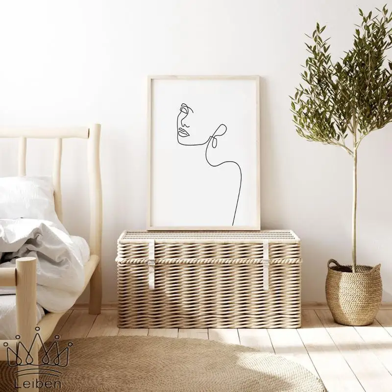 Абстрактная Женская линия лица холст живопись современный черный белый