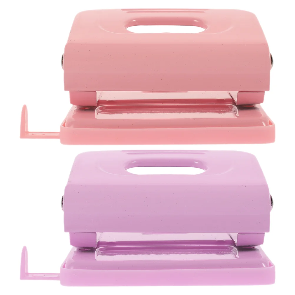 

2 Pcs Rose Gold Stapler Manual Loose Leaf Puncher Hand Tools Hole Adjustable Metal Paper Student