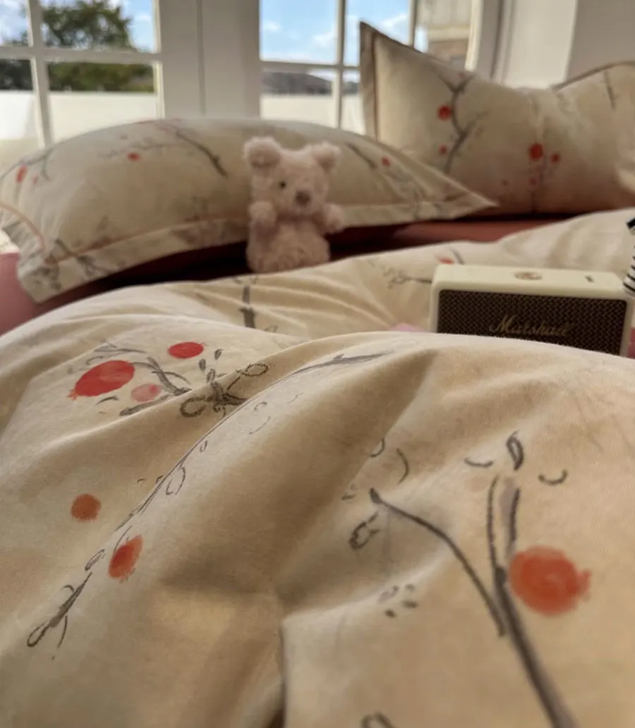 Модный комплект постельного белья с красными растениями одинарный двойной