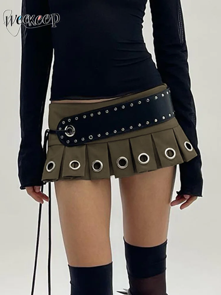 

Женская плиссированная мини-юбка с поясом из ПУ кожи, с низкой посадкой