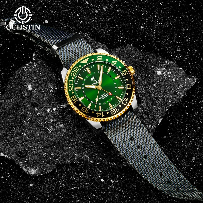 

Оригинальные кварцевые мужские часы OCHSTIN, водонепроницаемые Роскошные мужские наручные часы с часовым поясом на 24 часа, светящиеся стрелки ...