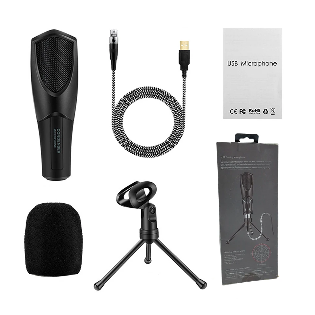 

Конденсаторный USB-микрофон для компьютера, ноутбука, голосового чата, конференций, речи, пения, стойка, Студийный микрофон