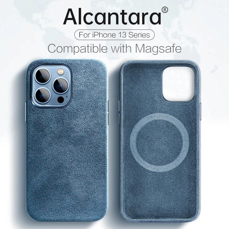 

Чехол из алькантары для iPhone 13 Pro Max, чехол для телефона, совместимый с беспроводным зарядным устройством Magsafe, Магнитный чехол, чехол для теле...