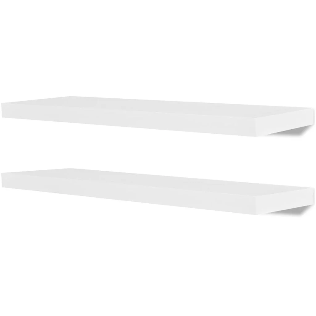 

2 White MDF Floating Wall Display Shelves Book/DVD Storage