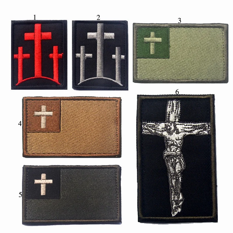 

Christian Jewish Cross Logo Insignia Patch Military Tactical Badge Embroidered Hook&Loop Applique for Clothing Backpack Bag DIY