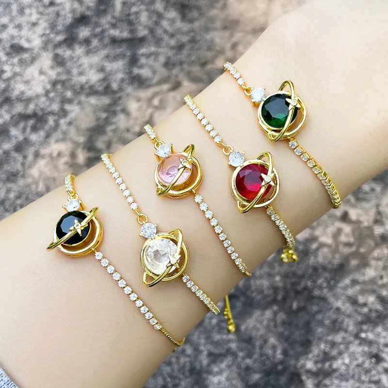 

Korea New Multicolor Crystal Planet Bracelets for Woman Luxury Exquisite Zircon Cuff Bracelet Fashion Jewelry Accessories