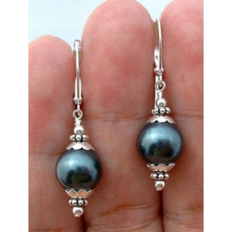 

2 пары 12 мм таитянские черные перламутровые круглые серьги с павлиньими жемчужинами