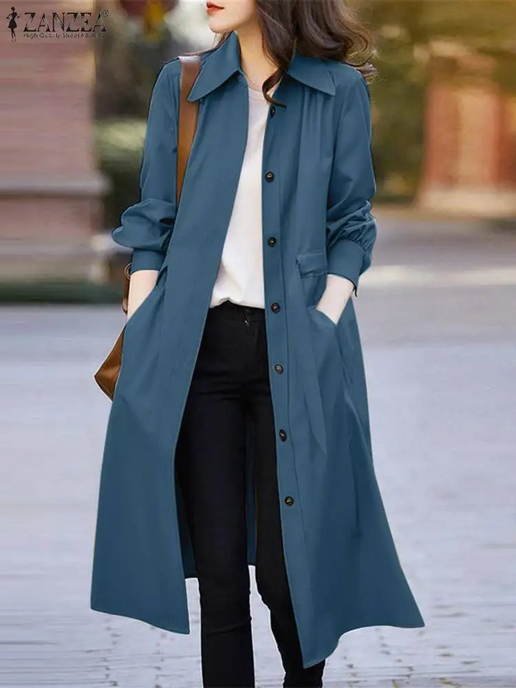 

Oversized 2023 Women Spring Autumn Streetwear Loose Trench Casual Solid Lapel Mid-calf Outwears ZANZEA Long Sleeve Coats Jackets