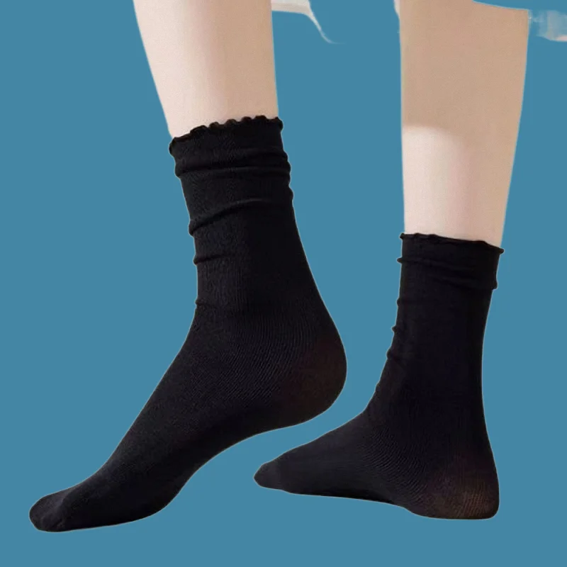 Новинка 5/10 летние тонкие удобные кружевные носки средней длины белые бархатные