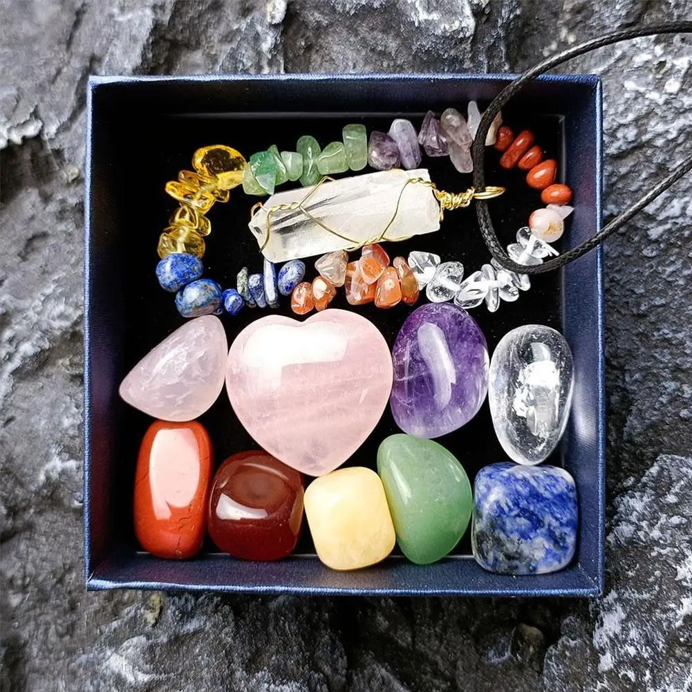 

Pendant Love Crystal Set Hexagonal Column Stone Combination Set Natural Gemstones Decoration Gifts Box For Children