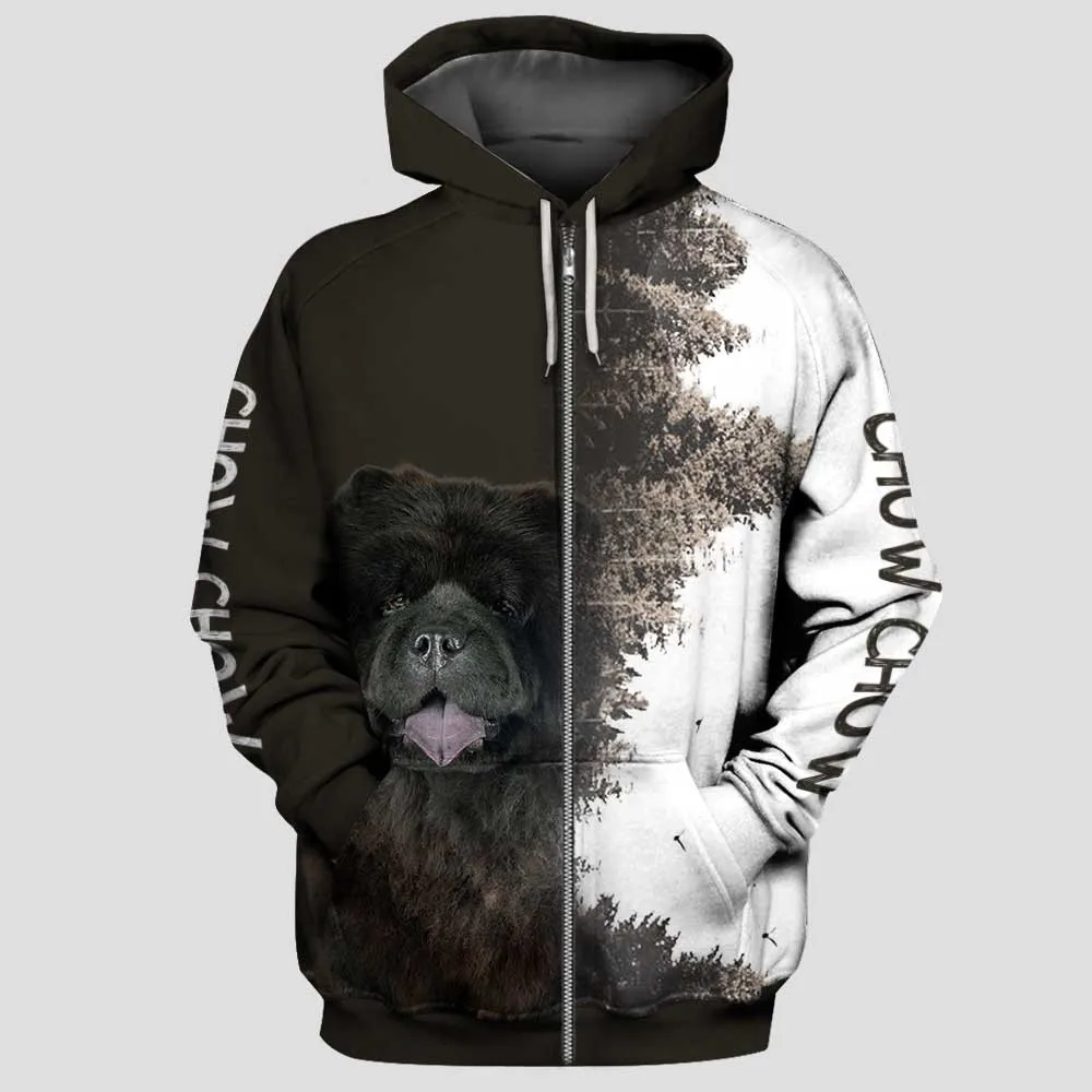 

CLOOCL Fashion Animals Zip Hoodies 3D Graphic Chow Chow Printed Pullover Tops Sweatshirts Fashion Pets Pullovers Sportswear