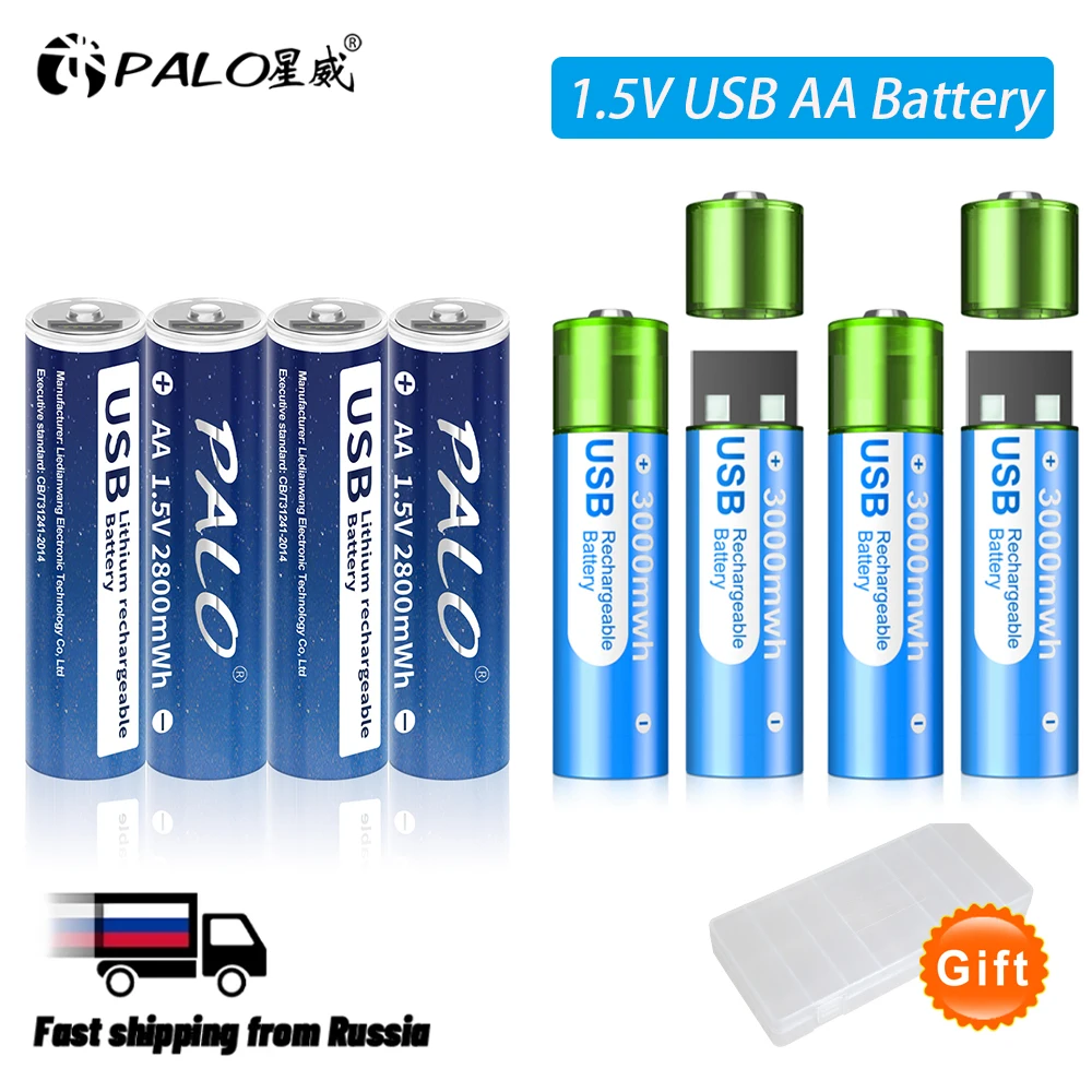 

PALO 1,5 V AA USB аккумуляторная батарея постоянное напряжение USB Chaging литий-ионный AA 2A батареи Bateria для мыши игрушки с клавиатурой