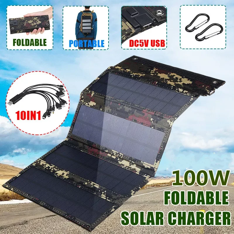 

100W Folding Solar Panel 5V Solar Cell Portable Sun Power Waterproof Foldable USB Port Charger Mobile Power Bank for Phone
