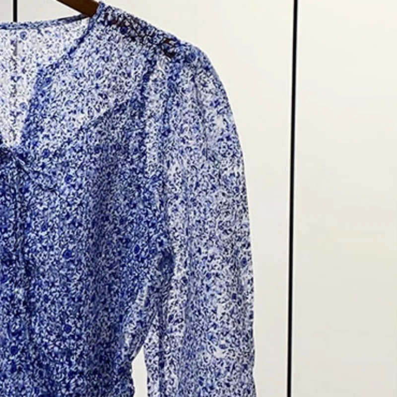 

2023 Summer New Women Blue Floral Two-piece Mini Dress